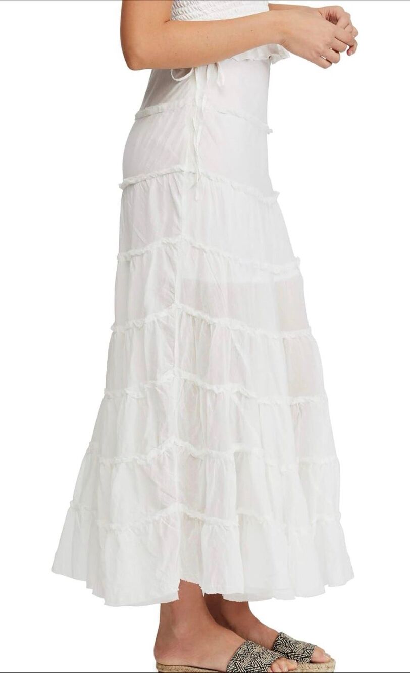 Free People Stuck in A Moment Cream Puff White Cotton Tiered Maxi Skirt - Picture 2 of 11